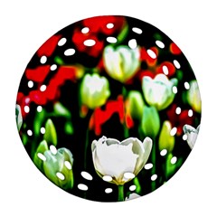 White And Red Sunlit Tulips Ornament (round Filigree) by FunnyCow