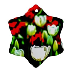 White And Red Sunlit Tulips Snowflake Ornament (two Sides) by FunnyCow