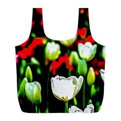 White And Red Sunlit Tulips Full Print Recycle Bags (l)  by FunnyCow