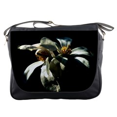 Two White Magnolia Flowers Messenger Bags by FunnyCow