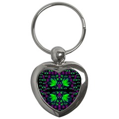 Fantasy Flowers In Moonlight Serenades Key Chains (heart)  by pepitasart