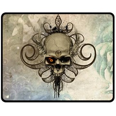 Awesome Creepy Skull With  Wings Double Sided Fleece Blanket (medium)  by FantasyWorld7