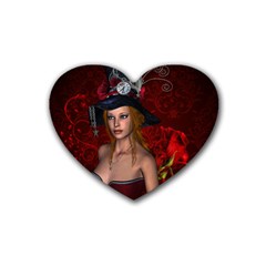 Beautiful Fantasy Women With Floral Elements Rubber Coaster (heart)  by FantasyWorld7