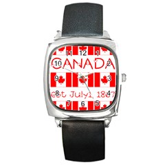 Canada Day Maple Leaf Canadian Flag Pattern Typography  Square Metal Watch by yoursparklingshop