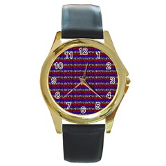 French Revolution Typographic Pattern Design 2 Round Gold Metal Watch by dflcprints