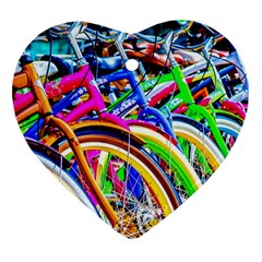 Colorful Bicycles In A Row Ornament (heart) by FunnyCow