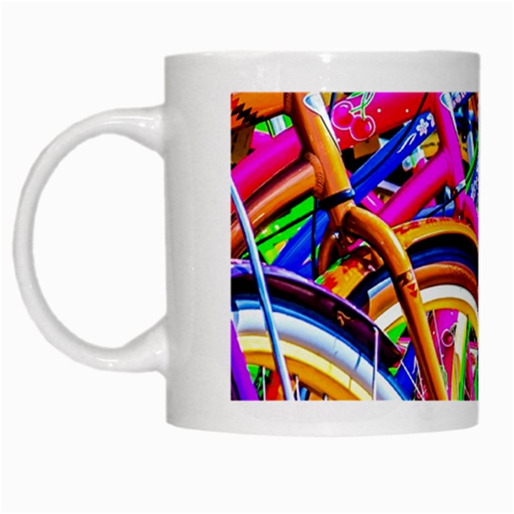 Colorful Bicycles In A Row White Mugs