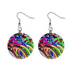 Colorful Bicycles In A Row Mini Button Earrings by FunnyCow