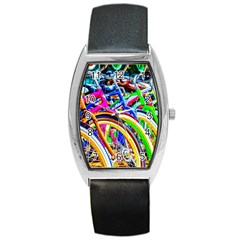 Colorful Bicycles In A Row Barrel Style Metal Watch by FunnyCow