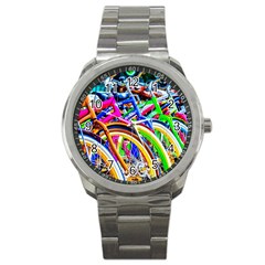 Colorful Bicycles In A Row Sport Metal Watch by FunnyCow