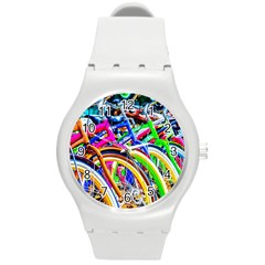 Colorful Bicycles In A Row Round Plastic Sport Watch (m) by FunnyCow