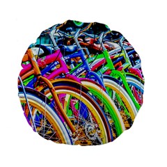 Colorful Bicycles In A Row Standard 15  Premium Flano Round Cushions by FunnyCow