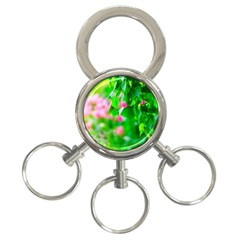 Green Birch Leaves, Pink Flowers 3-ring Key Chains by FunnyCow