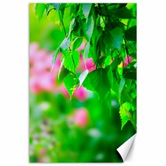 Green Birch Leaves, Pink Flowers Canvas 24  X 36  by FunnyCow