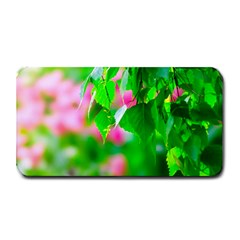 Green Birch Leaves, Pink Flowers Medium Bar Mats by FunnyCow