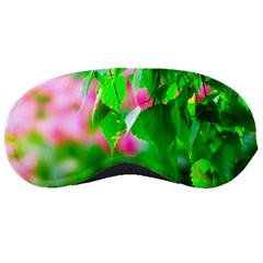 Green Birch Leaves, Pink Flowers Sleeping Masks by FunnyCow