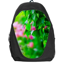 Green Birch Leaves, Pink Flowers Backpack Bag by FunnyCow