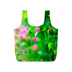 Green Birch Leaves, Pink Flowers Full Print Recycle Bags (s)  by FunnyCow