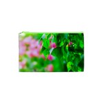 Green Birch Leaves, Pink Flowers Cosmetic Bag (XS) Front