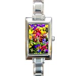 Viola Tricolor Flowers Rectangle Italian Charm Watch Front