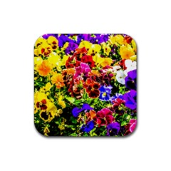 Viola Tricolor Flowers Rubber Coaster (square)  by FunnyCow