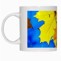 Yellow Maple Leaves White Mugs by FunnyCow