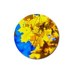 Yellow Maple Leaves Rubber Coaster (round)  by FunnyCow