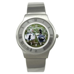 Muscovy Ducks At The Pond Stainless Steel Watch by IIPhotographyAndDesigns