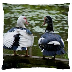 Muscovy Ducks At The Pond Large Cushion Case (two Sides) by IIPhotographyAndDesigns