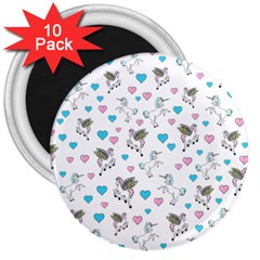 Unicorn, Pegasus And Hearts 3  Magnet (10 Pack) by IIPhotographyAndDesigns