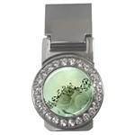 Elegant, Decorative Floral Design In Soft Green Colors Money Clips (CZ)  Front