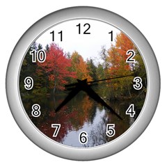 Autumn Pond Wall Clock (silver) by IIPhotographyAndDesigns