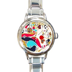 Retro Colorful Colors Splashes Round Italian Charm Watch by flipstylezfashionsLLC