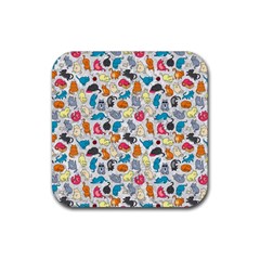 Funny Cute Colorful Cats Pattern Rubber Coaster (square)  by EDDArt