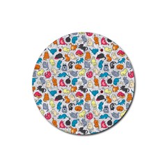Funny Cute Colorful Cats Pattern Rubber Coaster (round)  by EDDArt