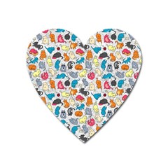 Funny Cute Colorful Cats Pattern Heart Magnet