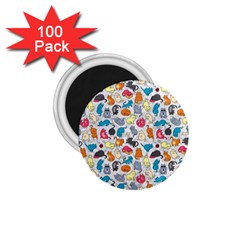 Funny Cute Colorful Cats Pattern 1 75  Magnets (100 Pack)  by EDDArt