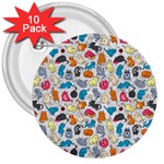 Funny Cute Colorful Cats Pattern 3  Buttons (10 pack)  Front