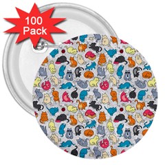 Funny Cute Colorful Cats Pattern 3  Buttons (100 Pack)  by EDDArt
