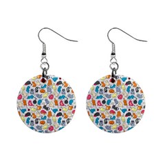 Funny Cute Colorful Cats Pattern Mini Button Earrings by EDDArt