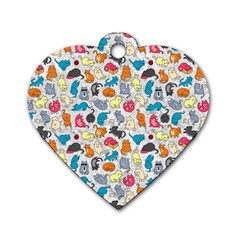 Funny Cute Colorful Cats Pattern Dog Tag Heart (two Sides) by EDDArt