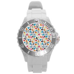 Funny Cute Colorful Cats Pattern Round Plastic Sport Watch (l) by EDDArt