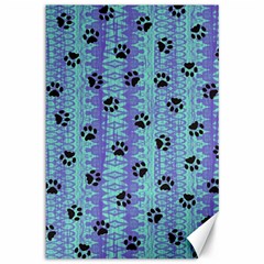 Footprints Cat Black On Batik Pattern Teal Violet Canvas 12  x 18  