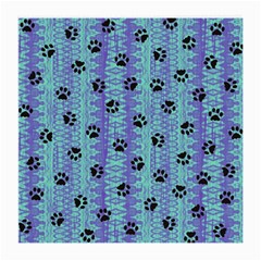 Footprints Cat Black On Batik Pattern Teal Violet Medium Glasses Cloth (2-side) by EDDArt