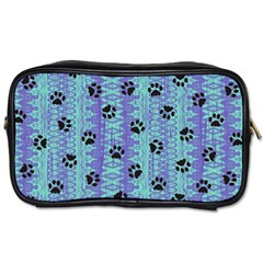 Footprints Cat Black On Batik Pattern Teal Violet Toiletries Bags by EDDArt