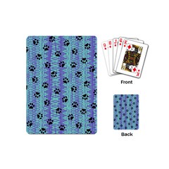 Footprints Cat Black On Batik Pattern Teal Violet Playing Cards (Mini) 