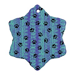 Footprints Cat Black On Batik Pattern Teal Violet Ornament (Snowflake)