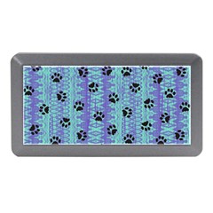 Footprints Cat Black On Batik Pattern Teal Violet Memory Card Reader (mini) by EDDArt