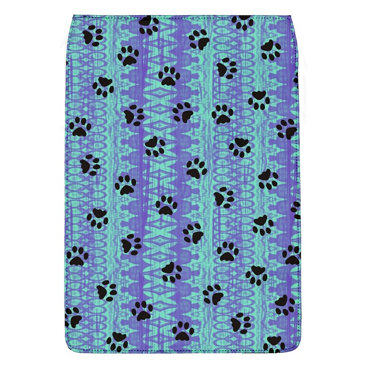 Footprints Cat Black On Batik Pattern Teal Violet Flap Covers (L) 