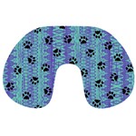 Footprints Cat Black On Batik Pattern Teal Violet Travel Neck Pillows Front